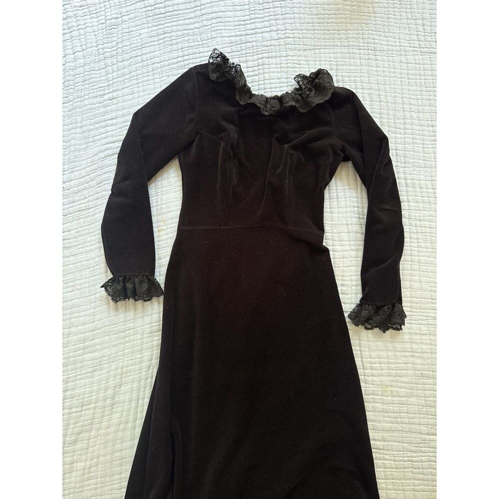 Rare Vintage Antique Vanity Fair Black Velvet Dress Lace Details